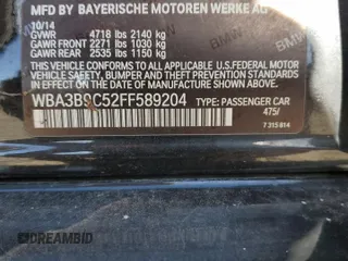 2015 BMW 3 Series 335i xDrive with VIN WBA3B9C52FF589204, listed as a Copart auction lot 74544134 with Not provided miles and Clean title. Bid and sale history available at DreamBid. Image 12.