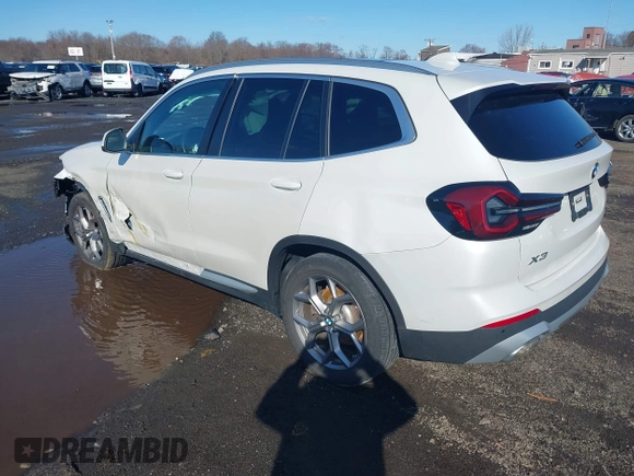 2023 BMW X3 xDrive30i with VIN 5UX53DP02P9P22066, listed as a IAAI auction lot 41843127 with 22,960 mi miles and . Bid and sale history available at DreamBid. Image 3.
