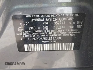 2020 Hyundai Accent SE with VIN 3KPC24A67LE117880, listed as a IAAI auction lot 41924657 with 98,056 mi miles. Bid and sale history available at carsss.com. Image 9.
