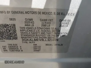 2020 GMC Terrain SLE with VIN 3GKALMEV3LL321078, listed as a IAAI auction lot 42414035 with 51,546 mi miles and . Bid and sale history available at DreamBid. Image 9.