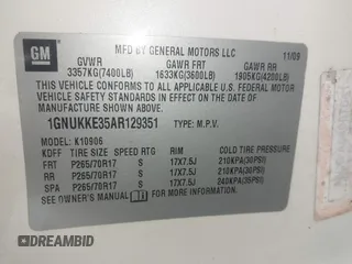 2010 Chevrolet Suburban LTZ with VIN 1GNUKKE35AR129351, listed as a IAAI auction lot 41971625 with 234,487 mi miles. Bid and sale history available at carsss.com. Image 9.