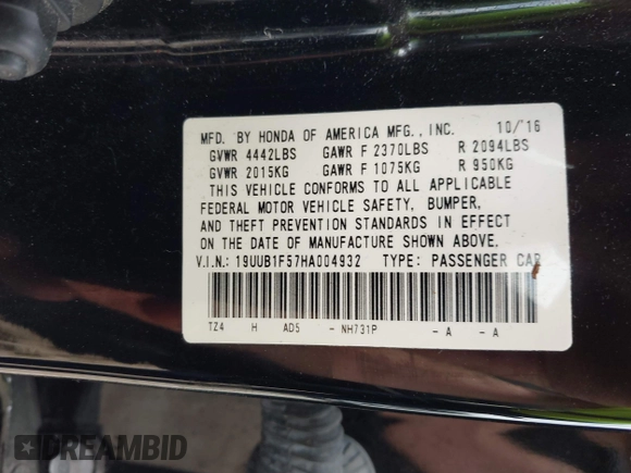 2017 Acura TLX Technology with VIN 19UUB1F57HA004932, listed as a IAAI auction lot 42184002 with 123,982 mi miles and . Bid and sale history available at DreamBid. Image 9.