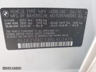 2011 BMW X5 35i with VIN 5UXZV4C53BL403476, listed as a IAAI auction lot 41820844 with 104,472 mi miles. Bid and sale history available at carsss.com. Image 9.