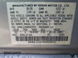 2006 Nissan Altima 2.5 S with VIN 1N4AL11DX6N420451, listed as a IAAI auction lot 41906414 with 162,086 mi miles. Bid and sale history available at carsss.com. Image 9.