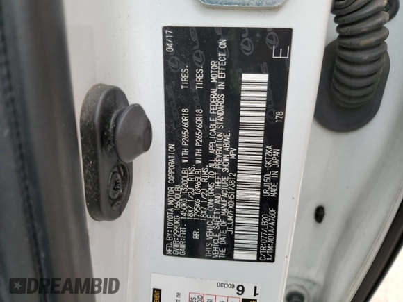 2017 Lexus GX 460 с VIN JTJJM7FX0H5173812, выставлен на аукционе Copart как лот 43282115 с пробегом 131 577 миль миль и Списание • Salvage title. История ставок и продаж доступна на DreamBid. Изображение 16.