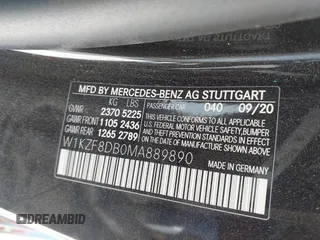 2021 Mercedes-Benz E-Class E 350 with VIN W1KZF8DB0MA889890, listed as a IAAI auction lot 41317094 with 63,075 mi miles. Bid and sale history available at carsss.com. Image 9.