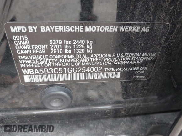 2016 BMW 5 Series 535i xDrive с VIN WBA5B3C51GG254002, выставлен на аукционе IAAI как лот 40184713 с пробегом 92 346 миль миль и . История ставок и продаж доступна на DreamBid. Изображение 9.