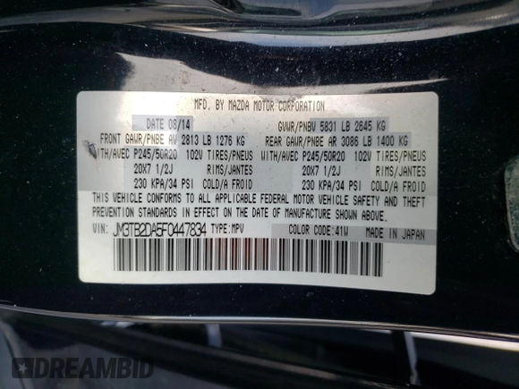2015 Mazda CX-9 Grand Touring with VIN JM3TB2DA5F0447834, listed as a Copart auction lot 48388745 with 83,999 mi miles and Salvage Title. Bid and sale history available at carsss.com. Image 13.