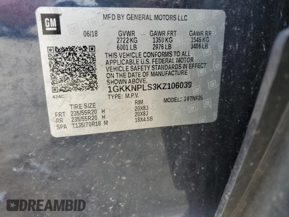 2019 GMC Acadia Denali with VIN 1GKKNPLS3KZ106039, listed as a Copart auction lot 59179465 with 80,077 mi miles and Clean title. Bid and sale history available at DreamBid. Image 12.