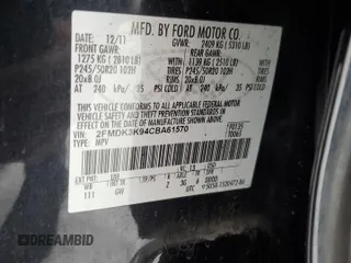 2012 Ford Edge Limited with VIN 2FMDK3K94CBA61570, listed as a Copart auction lot 44023295 with 124,945 mi miles and Salvage Title. Bid and sale history available at carsss.com. Image 13.