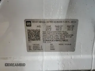 2021 Chevrolet Equinox LT with VIN 3GNAXUEV9MS178622, listed as a Copart auction lot 45411185 with 34,649 mi miles and Salvage Title. Bid and sale history available at DreamBid. Image 13.