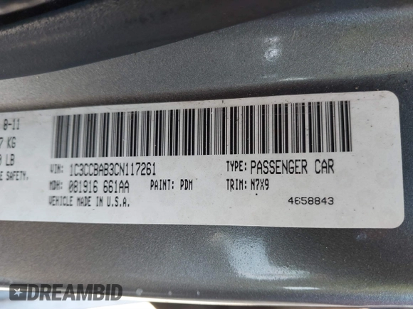 2012 Chrysler 200 LX with VIN 1C3CCBAB3CN117261, listed as a IAAI auction lot 41805821 with 140,292 mi miles and . Bid and sale history available at DreamBid. Image 9.