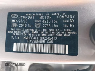 2013 Hyundai Genesis 3.8L with VIN KMHGC4DD1DU245412, listed as a IAAI auction lot 42133286 with 184,151 mi miles and . Bid and sale history available at DreamBid. Image 9.