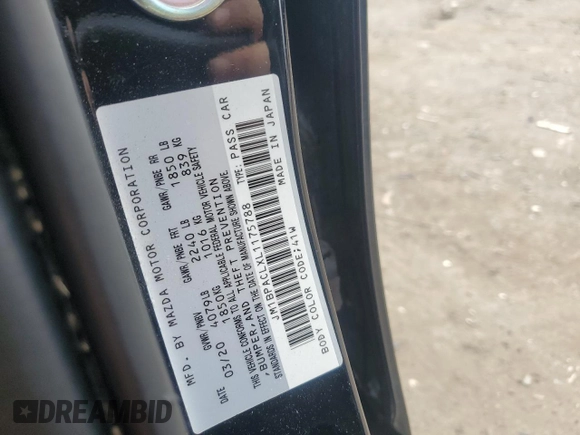 2020 Mazda 3 Select с VIN JM1BPACLXL1175788, выставлен на аукционе Copart как лот 57093685 с пробегом 57 571 миль миль и Списание • Salvage title. История ставок и продаж доступна на DreamBid. Изображение 12.