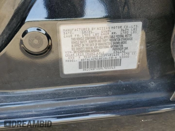 2021 Nissan Versa SR z VIN 3N1CN8FV5ML920265, wystawiony jako Copart lot #55047995 z przebiegiem Nie podano mil oraz Szkoda całkowita • Salvage title. Historia ofert i sprzedaży dostępna na DreamBid. Obrazek 12.