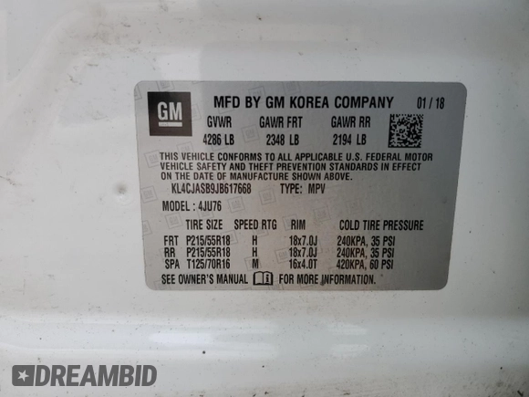 2018 Buick Encore Preferred with VIN KL4CJASB9JB617668, listed as a Copart auction lot 46816635 with 99,999 mi miles and Clean Title. Bid and sale history available at DreamBid. Image 13.