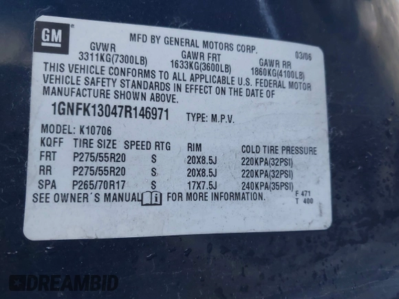 2007 Chevrolet Tahoe LTZ z VIN 1GNFK13047R146971, wystawiony jako IAAI lot #41015459 z przebiegiem 230 156 mil mil oraz . Historia ofert i sprzedaży dostępna na DreamBid. Obrazek 9.