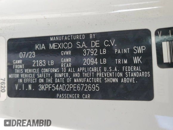 2023 Kia Forte GT-Line with VIN 3KPF54AD2PE672695, listed as a Copart auction lot 42388975 with 22,351 mi miles and Salvage Title. Bid and sale history available at carsss.com. Image 15.