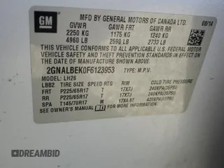 2015 Chevrolet Equinox LT with VIN 2GNALBEK0F6123953, listed as a Copart auction lot 50685925 with 157,453 mi miles and Salvage Title. Bid and sale history available at carsss.com. Image 12.