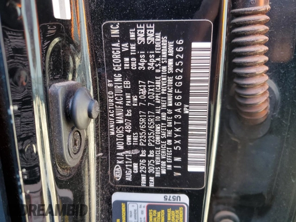 2015 Kia Sorento LX with VIN 5XYKT3A66FG625266, listed as a Copart auction lot 49502115 with 117,942 mi miles and Clean Title. Bid and sale history available at DreamBid. Image 12.