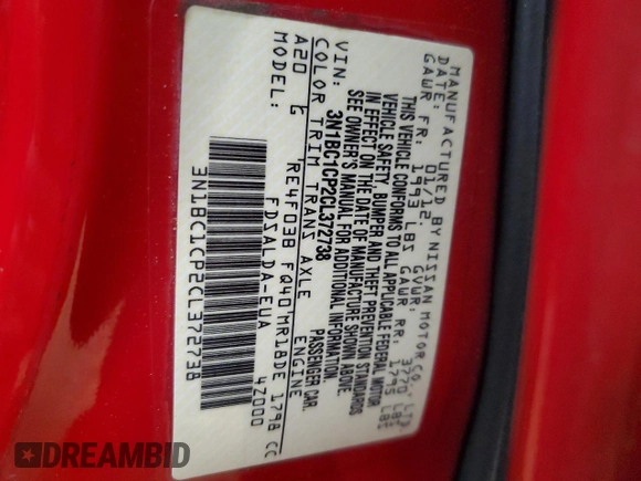 2012 Nissan Versa S with VIN 3N1BC1CP2CL372738, listed as a Copart auction lot 53663625 with 179,314 mi miles and Salvage Title. Bid and sale history available at carsss.com. Image 12.