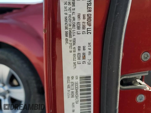 2010 Dodge Caliber Mainstreet z VIN 1B3CB3HA0AD641764, wystawiony jako Copart lot #52440225 z przebiegiem 125 123 mil mil oraz Szkoda całkowita • Salvage title. Historia ofert i sprzedaży dostępna na DreamBid. Obrazek 12.