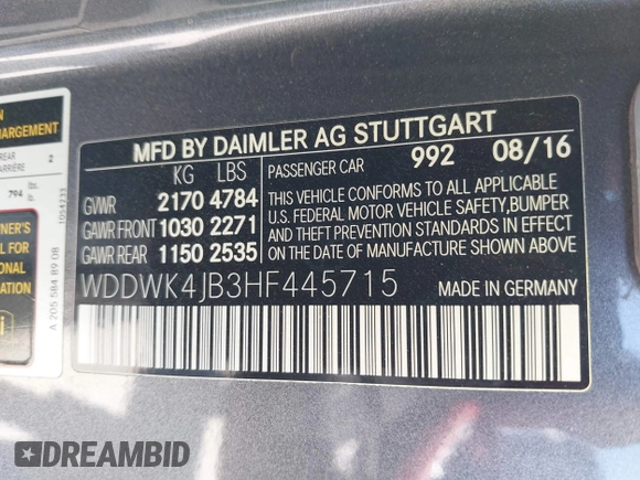 2017 Mercedes-Benz C 300 with VIN WDDWK4JB3HF445715, listed as a IAAI auction lot 41817703 with 74,321 mi miles and . Bid and sale history available at DreamBid. Image 9.