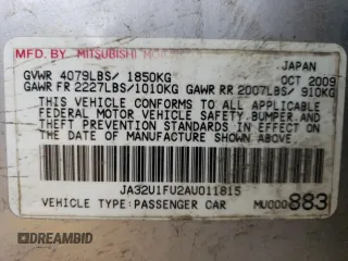 2010 Mitsubishi Lancer DE z VIN JA32U1FU2AU011815, wystawiony jako Copart lot #46727565 z przebiegiem 131 741 mil mil oraz Czysty tytuł • Clean title. Historia ofert i sprzedaży dostępna na DreamBid. Obrazek 12.