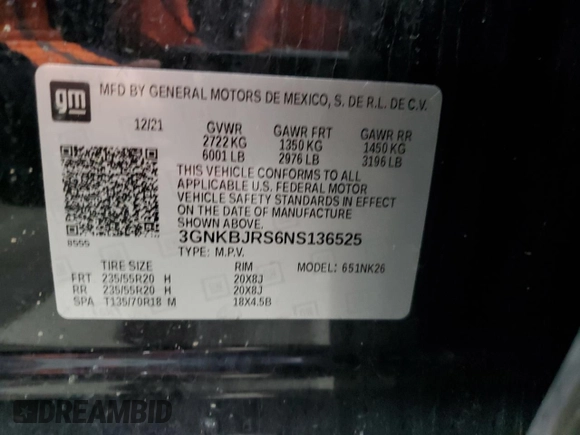 2022 Chevrolet Blazer LT with VIN 3GNKBJRS6NS136525, listed as a Copart auction lot 87189004 with 55,401 mi miles and Salvage title. Bid and sale history available at DreamBid. Image 13.