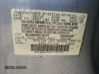 2012 Nissan Sentra SR with VIN 3N1AB6AP6CL781372, listed as a Copart auction lot 59184175 with 148,817 mi miles and Salvage title. Bid and sale history available at DreamBid. Image 12.