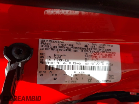 2014 Ford Focus SE with VIN 1FADP3F27EL446519, listed as a IAAI auction lot 42049152 with 115,912 mi miles and . Bid and sale history available at carsss.com. Image 9.