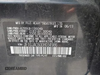 2013 Subaru Impreza Premium с VIN JF1GJAC60DH034986, выставлен на аукционе IAAI как лот 42309033 с пробегом 159 831 миль миль и . История ставок и продаж доступна на DreamBid. Изображение 9.