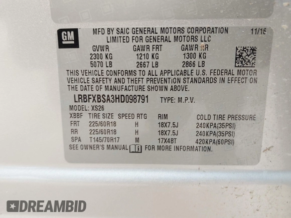 2017 Buick Envision Essence with VIN LRBFXBSA3HD098791, listed as a IAAI auction lot 41830140 with 80,302 mi miles and . Bid and sale history available at DreamBid. Image 9.