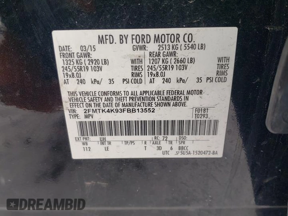 2015 Ford Edge Titanium with VIN 2FMTK4K93FBB13552, listed as a Copart auction lot 45726125 with 167,030 mi miles and Salvage Title. Bid and sale history available at carsss.com. Image 15.