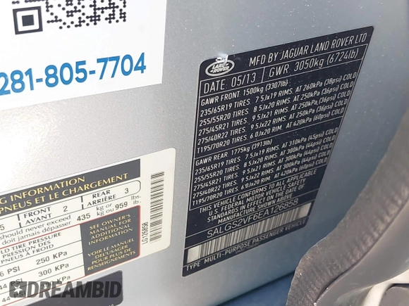 2014 Land Rover Range Rover HSE with VIN SALGS2VF6EA126858, listed as a IAAI auction lot 41715498 with 87,806 mi miles and . Bid and sale history available at DreamBid. Image 9.