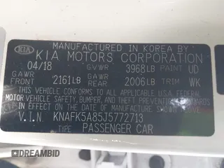 2018 Kia Forte5 LX with VIN KNAFK5A85J5772713, listed as a IAAI auction lot 41147063 with 119,726 mi miles. Bid and sale history available at carsss.com. Image 9.