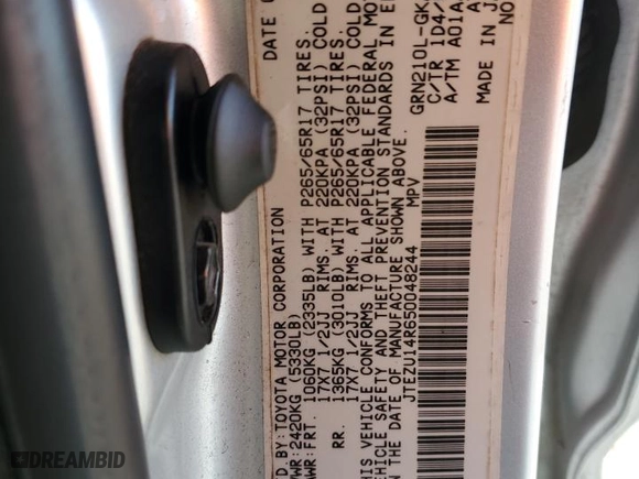 2005 Toyota 4Runner SR5 with VIN JTEZU14R650048244, listed as a Copart auction lot 41855325 with 243,657 mi miles and Salvage Title. Bid and sale history available at carsss.com. Image 14.