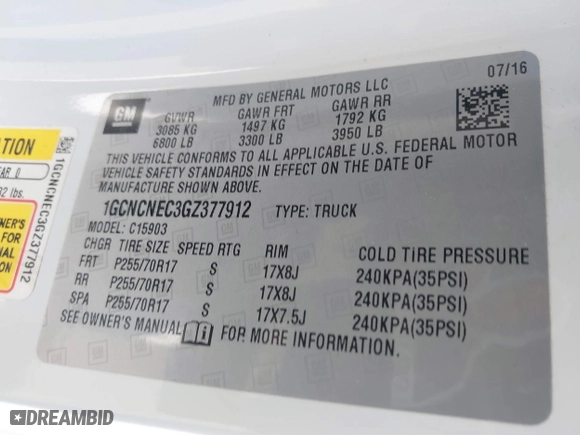 2016 Chevrolet Silverado 1500 Work Truck with VIN 1GCNCNEC3GZ377912, listed as a IAAI auction lot 40756524 with 178,304 mi miles. Bid and sale history available at carsss.com. Image 9.