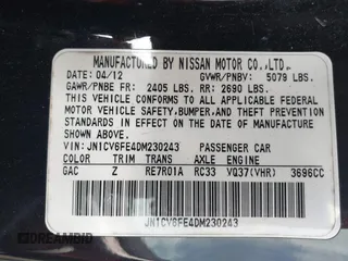 2013 Infiniti G37 with VIN JN1CV6FE4DM230243, listed as a IAAI auction lot 41913155 with Not Provided miles. Bid and sale history available at carsss.com. Image 9.
