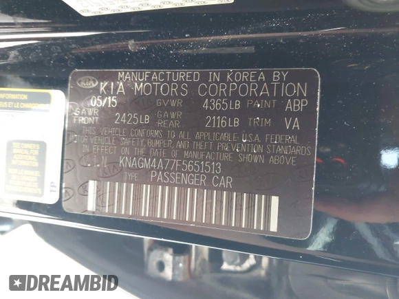 2015 Kia Optima LX z VIN KNAGM4A77F5651513, wystawiony jako IAAI lot #42385705 z przebiegiem 144 111 mil mil oraz . Historia ofert i sprzedaży dostępna na DreamBid. Obrazek 9.