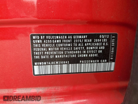 2012 Volkswagen Golf TDI z VIN WVWDM7AJ8CW290642, wystawiony jako Copart lot #64301855 z przebiegiem 156 570 mil mil oraz Szkoda całkowita • Salvage title. Historia ofert i sprzedaży dostępna na DreamBid. Obrazek 12.