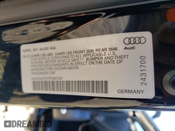 2023 Audi A5 Sportback S line Premium Plus with VIN WAUFACF57PA065182, listed as a Copart auction lot 70281823 with 467 mi miles. Bid and sale history available at carsss.com. Image 13.