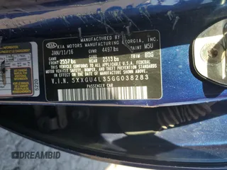 2016 Kia Optima EX with VIN 5XXGU4L35GG038283, listed as a Copart auction lot 52595715 with 154,131 mi miles and Clean Title. Bid and sale history available at carsss.com. Image 12.