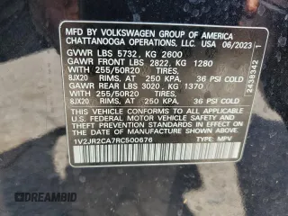 2024 Volkswagen Atlas SE with VIN 1V2JR2CA7RC500676, listed as a Copart auction lot 54150255 with 36,551 mi miles and Salvage title. Bid and sale history available at DreamBid. Image 13.