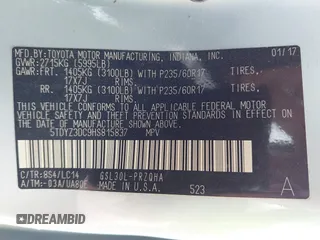 2017 Toyota Sienna XLE Auto Access Seat with VIN 5TDYZ3DC9HS815837, listed as a IAAI auction lot 41625844 with 102,956 mi miles and . Bid and sale history available at DreamBid. Image 9.