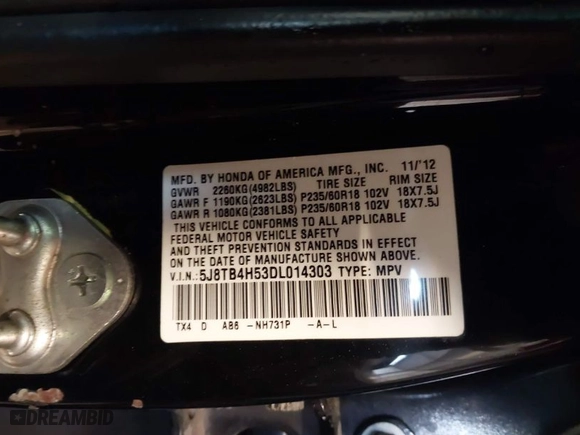2013 Acura RDX Tech Pkg with VIN 5J8TB4H53DL014303, listed as a IAAI auction lot 41967228 with 100,755 mi miles. Bid and sale history available at carsss.com. Image 9.