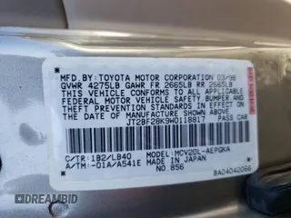 1998 Toyota Camry LE z VIN JT2BF28K9W0118817, wystawiony jako Copart lot #42603885 z przebiegiem 45 808 mil mil oraz Czysty tytuł • Clean title. Historia ofert i sprzedaży dostępna na DreamBid. Obrazek 12.