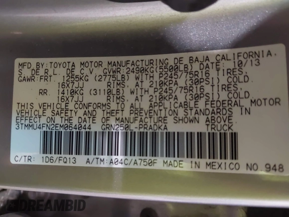2014 Toyota Tacoma с VIN 3TMMU4FN2EM064044, выставлен на аукционе IAAI как лот 42193622 с пробегом 53 896 миль миль и . История ставок и продаж доступна на DreamBid. Изображение 9.