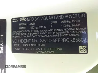 2024 Jaguar F-Type with VIN SAJDF5EE2RCK85802, listed as a IAAI auction lot 41074659 with 3,924 mi miles and . Bid and sale history available at DreamBid. Image 9.