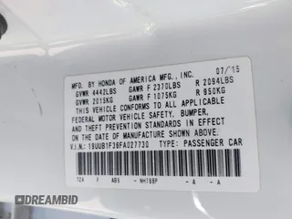 2015 Acura TLX with VIN 19UUB1F36FA027730, listed as a IAAI auction lot 41906268 with 115,999 mi miles. Bid and sale history available at carsss.com. Image 9.